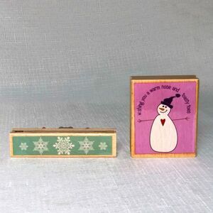 NWOT Snowman Snowflake Stamp Set 2 Wood Mount Winter Scrapbooking Card Crafting